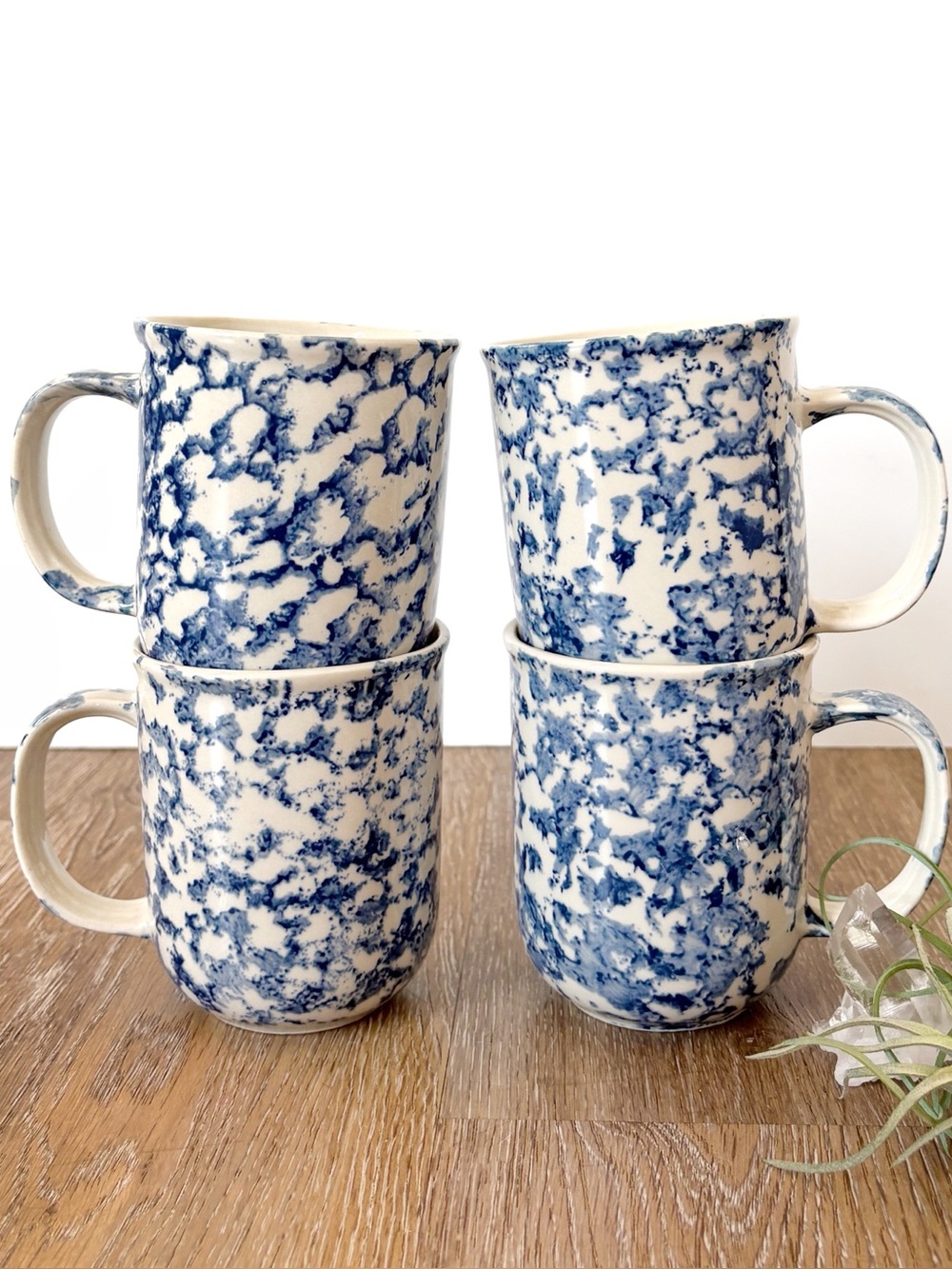 Blue Speckled Ceramic Coffee Mug - Set of 4